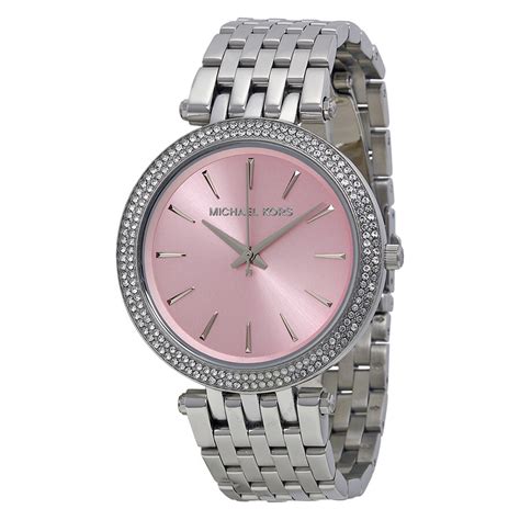 michael kors darci silvertone cameo pink dial watch|Michael Kors darci silver.